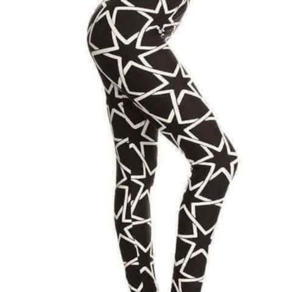 One Size Adult Black & White Large Star Leggings - Picture 1 of 1